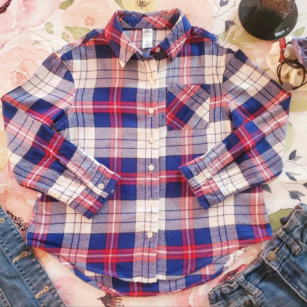 Girls plaid button up shirt size 6